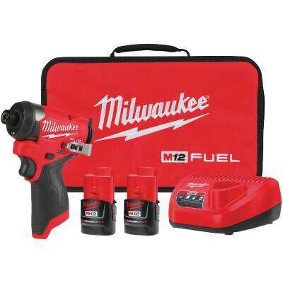 Milwaukee M12 FUEL Brushless 1/4 In. Hex Subcompact Cordless Impact Driver Kit with (2) 2.0 Ah Batteries & Charger