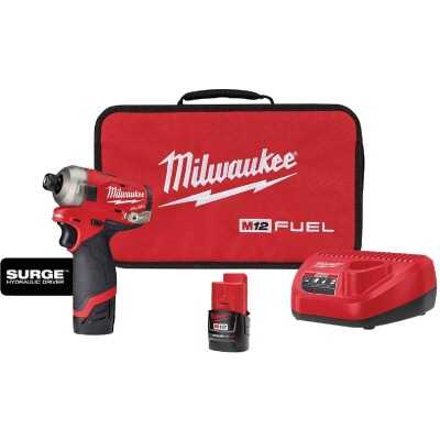 Milwaukee M12 FUEL SURGE Brushless 1/4 In. Hex Hydraulic Cordless Impact Driver Kit with (2) 2.0 Ah Batteries & Charger